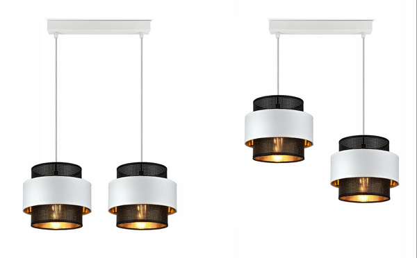 Lampa wisząca w stylu glamour biało-czarno-złota dwa źródła światła