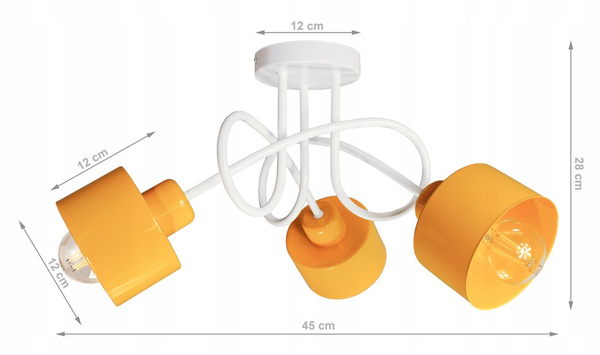 Lampa sufitowa do pokoju dziecka biało-żółta Zakręcony Kubeczek 3xE27 Led