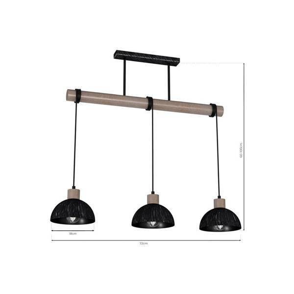 Lampa wisząca ERIK, MLP7640, przecierany czarny/drewno patynowane, 3x60W E27