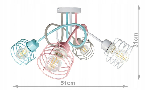 Lampa sufitowa do pokoju dziewczynki pastelowa Zakręcony Koszyczek 4xE27 Led