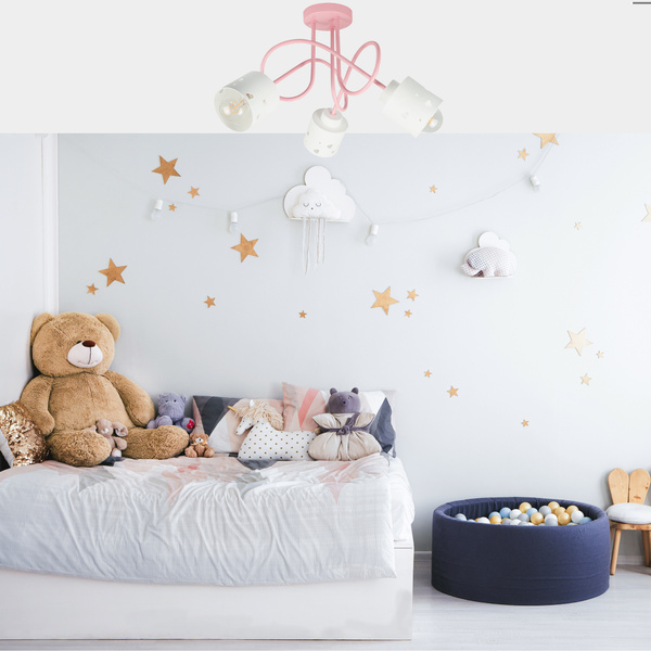 Lampa sufitowa do pokoju dziewczynki różowo-biała SERCA LOFT 3xE27