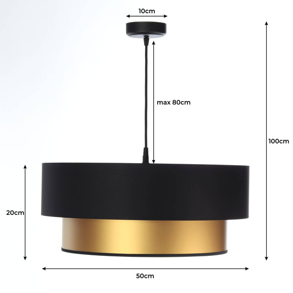 Lampa czarno-złota podwójna walec średnica 50 cm 