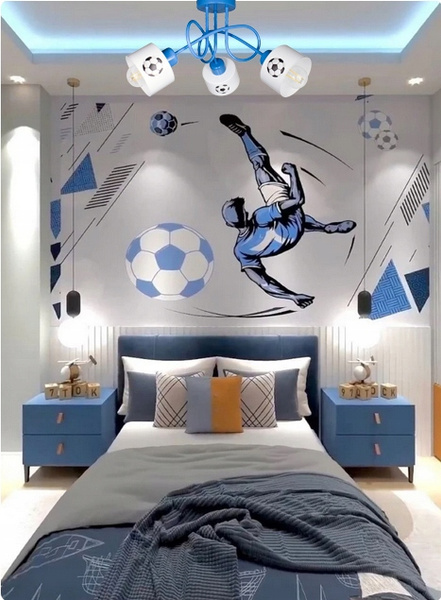 Lampa sufitowa do pokoju dziecka niebieska Piłkarski Kubeczek 3xE27 Led 