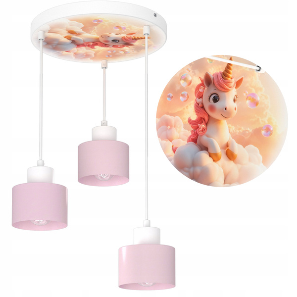 Lampa sufitowa do pokoju dziewczynki Jednorożec Kubeczek 3xE27