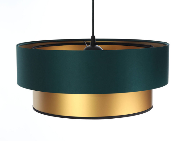 Lampa wisząca w kolorze butelkowej zieleni i złota podwójna 50 cm 