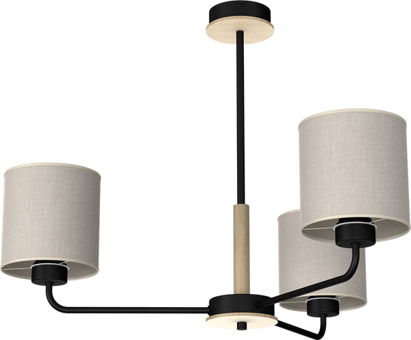 Żyrandol ATLANTA, MLP7451, czarny/drewno/beżowo-szary, 3x60W E27