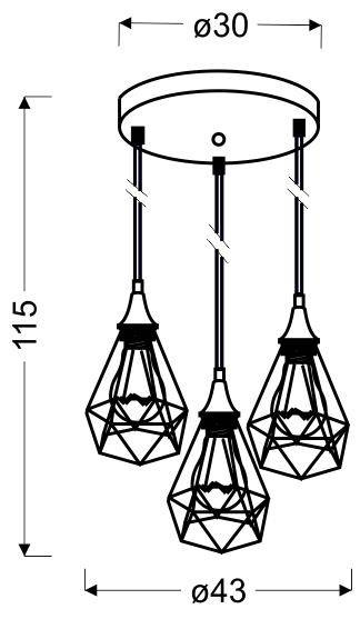 Lampa sufitowa wisząca czarna druciana talerz 3x60W Graf Candellux 33-62918