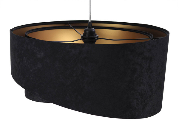 Czarna lampa wisząca asymetryczna welurowa złoty środek ornament