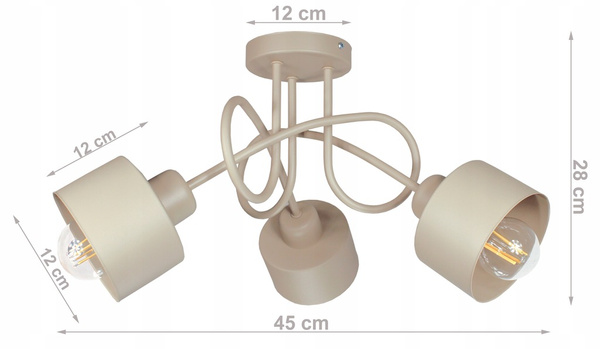 Lampa sufitowa do pokoju dziecięcego beżowa Zakręcony Kubeczek 3xE27 Led 