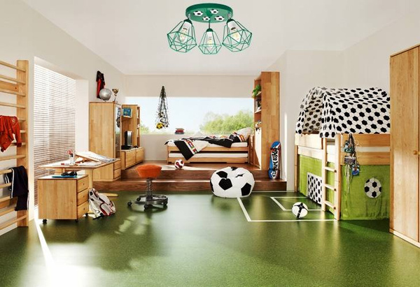 Lampa sufitowa do pokoju chłopca zielona z motywem piłkarskim Mundial 3xE27 Led 