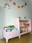 Drewniany regał na książki do pokoju dziecka Montessori Falbanka Różowa 