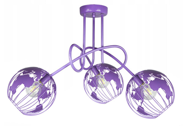 Lampa sufitowa do pokoju dziecka fioletowa Edison Globus 3 punktowa Led 