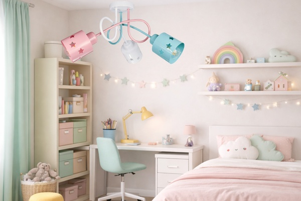 Lampa sufitowa do pokoju dziecka pastelowa Zakręcone Gwiazdki 3xE27 Led 