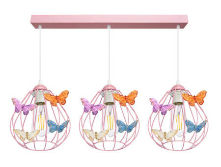 Lampa sufitowa do pokoju dziewczynki różowa 3 punktowa Motylek Owal 3
