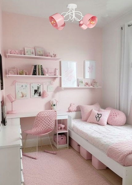 Lampa sufitowa do pokoju dziewczynki biało-różowa Zakręcony Kubeczek 4xE27 Led 