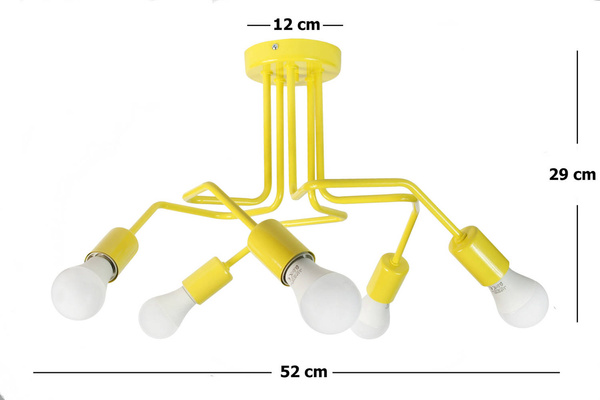 Lampa sufitowa do pokoju dziecięcego żółta w stylu Loft nowoczesna Vanessa 5xE27