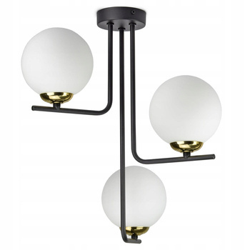 Lampa sufitowa czarno-złota mleczne kule 3 źródła światła