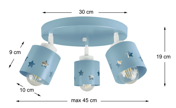 Lampa sufitowa do pokoju chłopca i dziewczynki niebieska w gwiazdki 3xE27 led