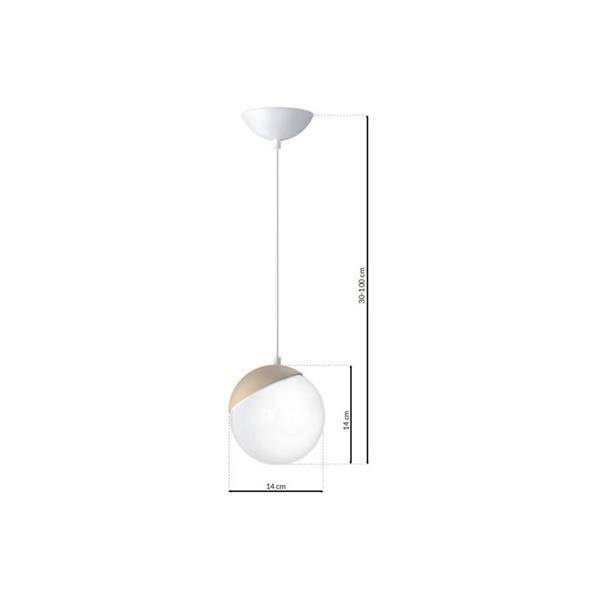 Lampa wisząca nowoczesna szklana kula SFERA WOOD drewno/biały śr. 14cm
