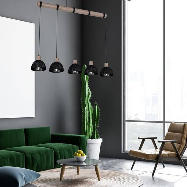 Lampa wisząca ERIK, MLP7641, przecierany czarny/drewno patynowane, 5x60W E27