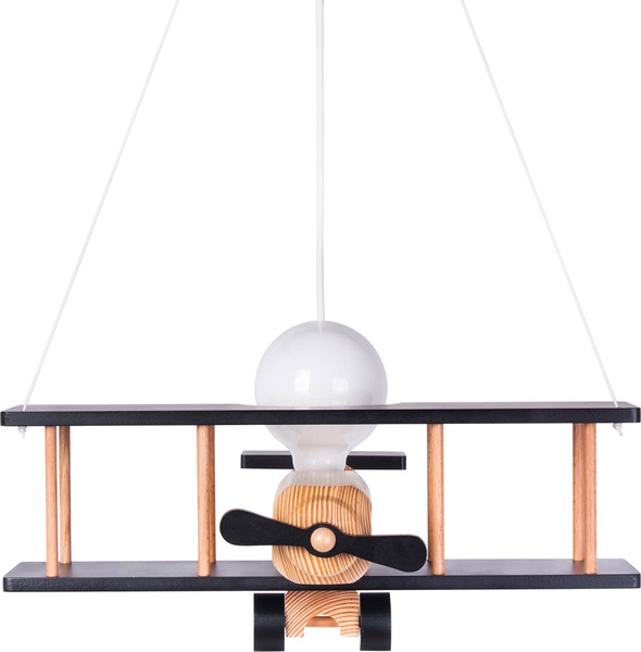 Lampa samolot drewniany duży czarno- naturalny 