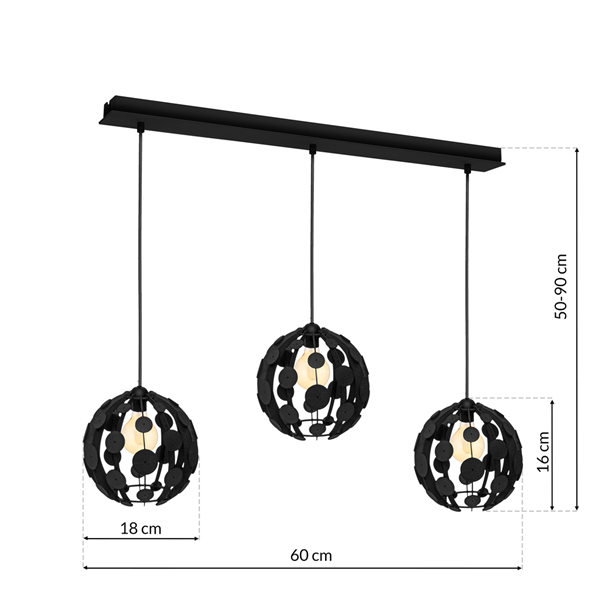 Lampa wisząca GAIA BLACK / WOOD 3xE27 60W MLP6327