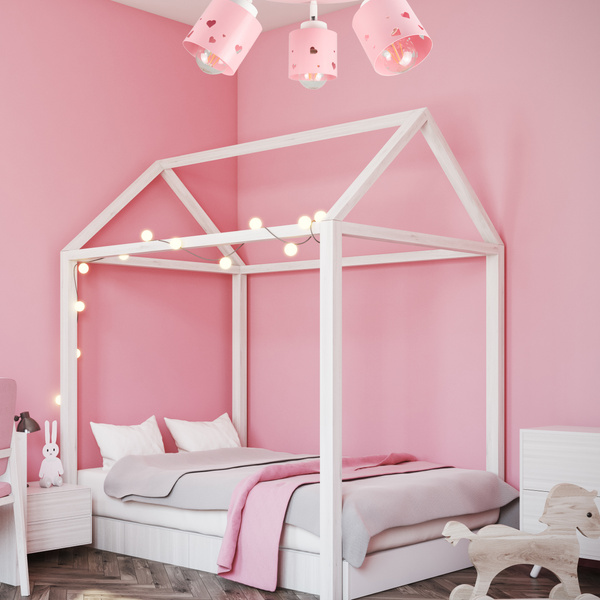 Lampa sufitowa do pokoju dziewczynki różowa w serca 3xE27