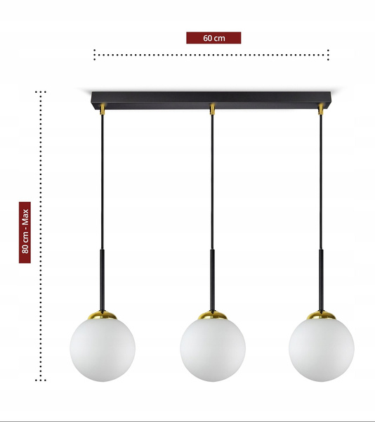Lampa wisząca czarno-złota mleczne kule 3 źródła światła