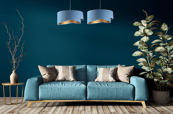 Lampa wisząca asymetryczna welurowa Tami szaro-złota