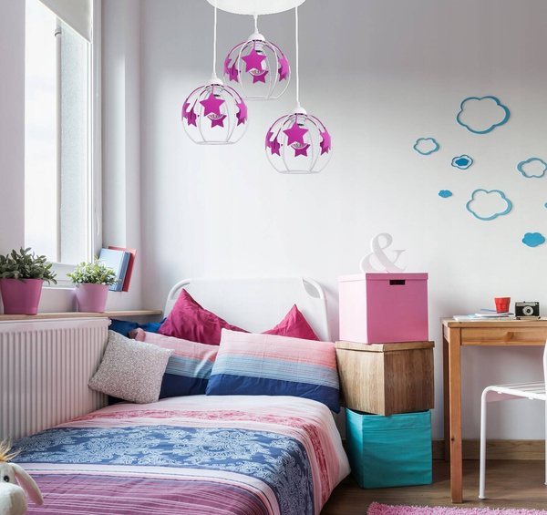 Lampa wisząca do pokoju dziewczynki w różowe Gwiazdki 3xE27 Led 