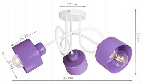 Lampa sufitowa do pokoju dziecka biało-fioletowa Zakręcony Kubeczek 3xE27 Led 