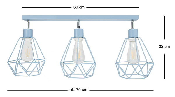 Lampa sufitowa do pokoju dziecka niebieska- nowoczesny druciak w stylu loft Carmen 3xE27