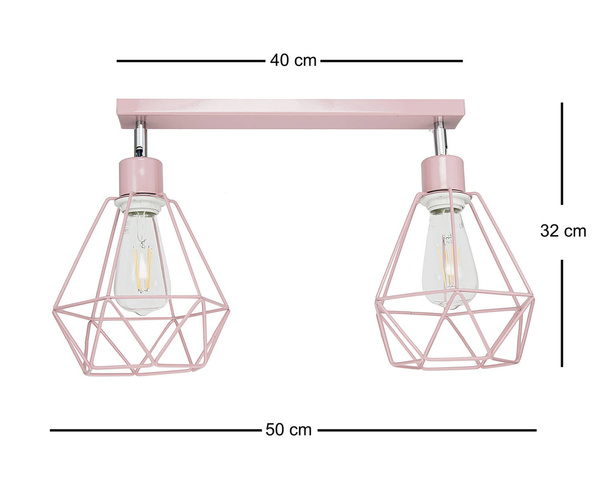 Lampa sufitowa do pokoju dziewczynki różowa pastelowa druciak w stylu loft Carmen 2xE27