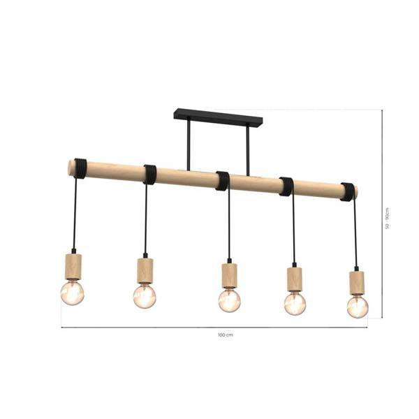 Lampa wisząca VIGA, MLP7965, czarny/drewno naturalne, 5x40W E27