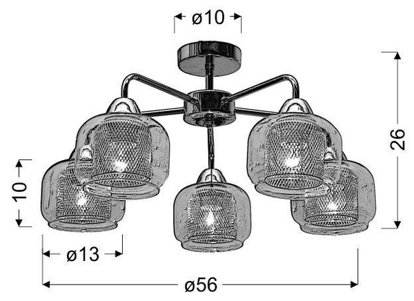 Lampa sufitowa chromowa szklana 5xE27 Ray 35-67104