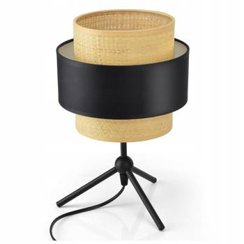 Lampka stołowa w stylu boho rattanowa czarna