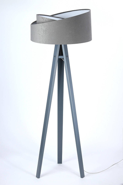 Lampa podłogowa stojąca asymetryczna welurowa Tami Szaro-Biała