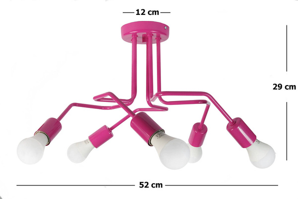 Lampa sufitowa do pokoju dziewczynki różowa Vanessa 5xE27 Loft