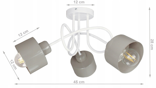Lampa sufitowa do pokoju dziecka biało-szara Zakręcony Kubeczek 3xE27 Led