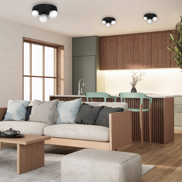 Nowoczesna lampa sufitowa BIBIONE, MLP8390, czarna z białymi kloszami, 3x25W G9