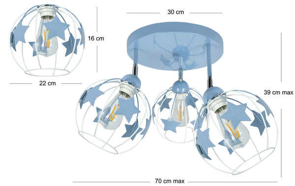 Lampa sufitowa do pokoju dziecięcego niebieska w gwiazdki koło 3