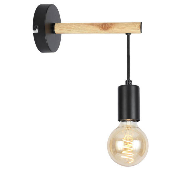 Lampa kinkiet pojedynczy czarny + drewno Izzy 21-75406