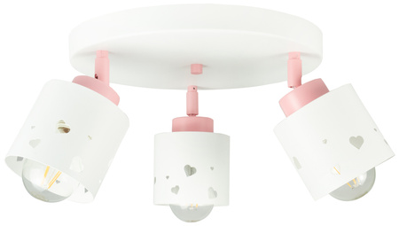 Lampa sufitowa do pokoju dziewczynki biało różowa serca 3xE27