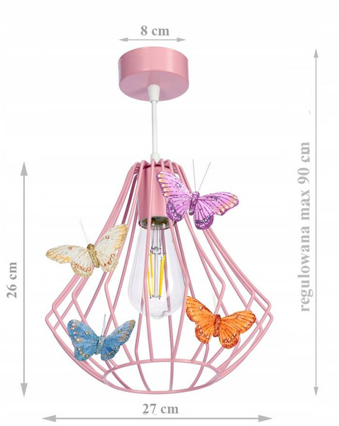 Lampa sufitowa do pokoju dziewczynki różowa pojedyncza Motylek Druciak 1
