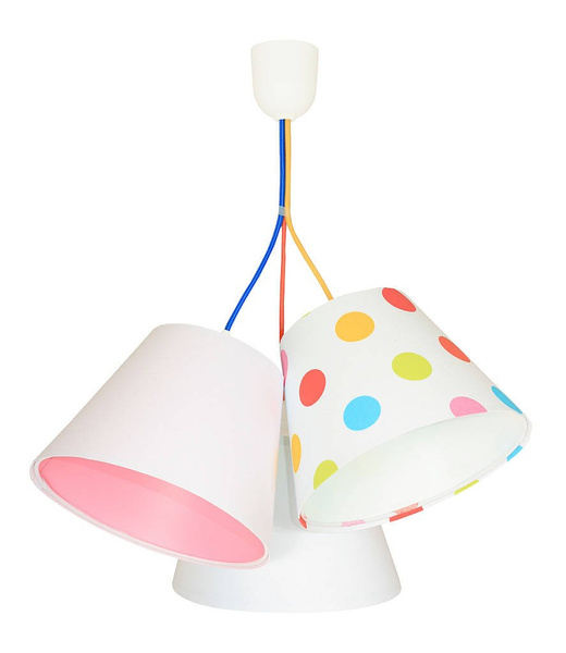 Lampa sufitowa do pokoju dziewczynki w grochy kolorowa stożki 3xE27