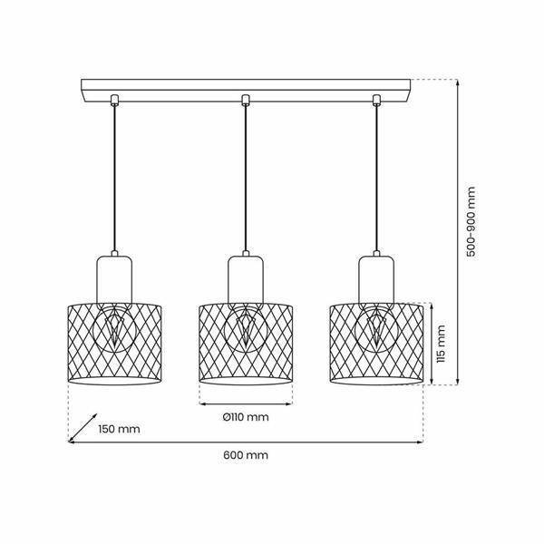 Lampa wisząca SOBRESA 3xE27 | Czarna