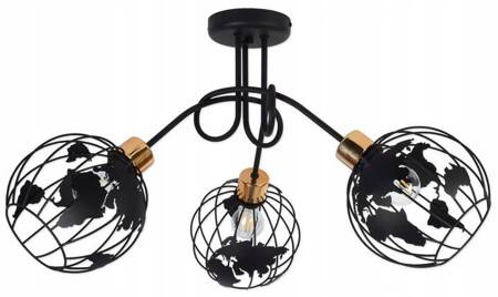 Lampa sufitowa do pokoju młodzieżowego czarna Zakręcony Globus 3xE27 Led