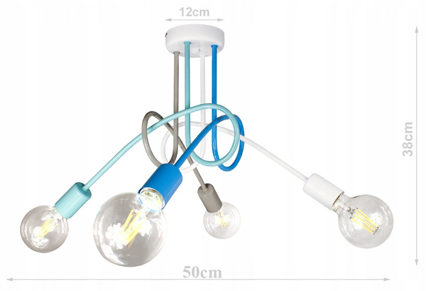 Lampa sufitowa do pokoju dziecka pastelowa Tęczowy Zawijas 4xE27 Led 