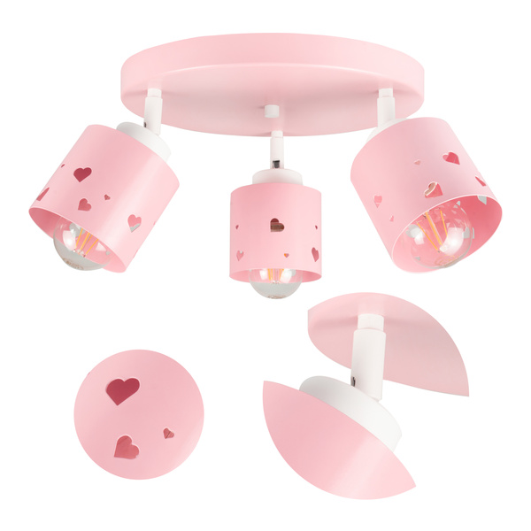 Lampa sufitowa do pokoju dziewczynki różowa w serca 3xE27