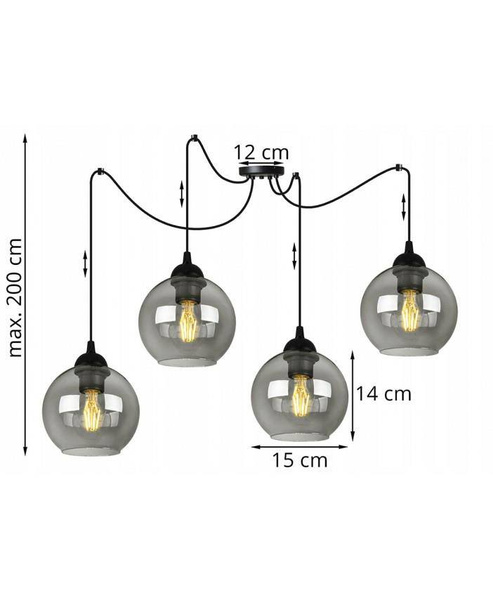 Nowoczesna lampa typu pająk szklane klosze Loft 4xE27 Led 